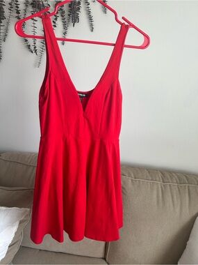 Express Red V-Neck Sleeveless Skater Dress
